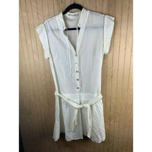Womens Bill Tornade Dress Size 42 White Short Sleeve Mandarin Collar V N…